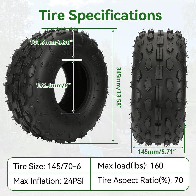 XIKOBY 145/70-6 145 70-6 Tire Tubeless Compatible with Mini Bike Coleman CT100U CC100X KT196 Go Kart Baja Doodle Bug DB30 GMB100 Motovox Mega Moto 80cc 105cc Kazuma ATV Quad 4 Wheeler UTV - Image 4